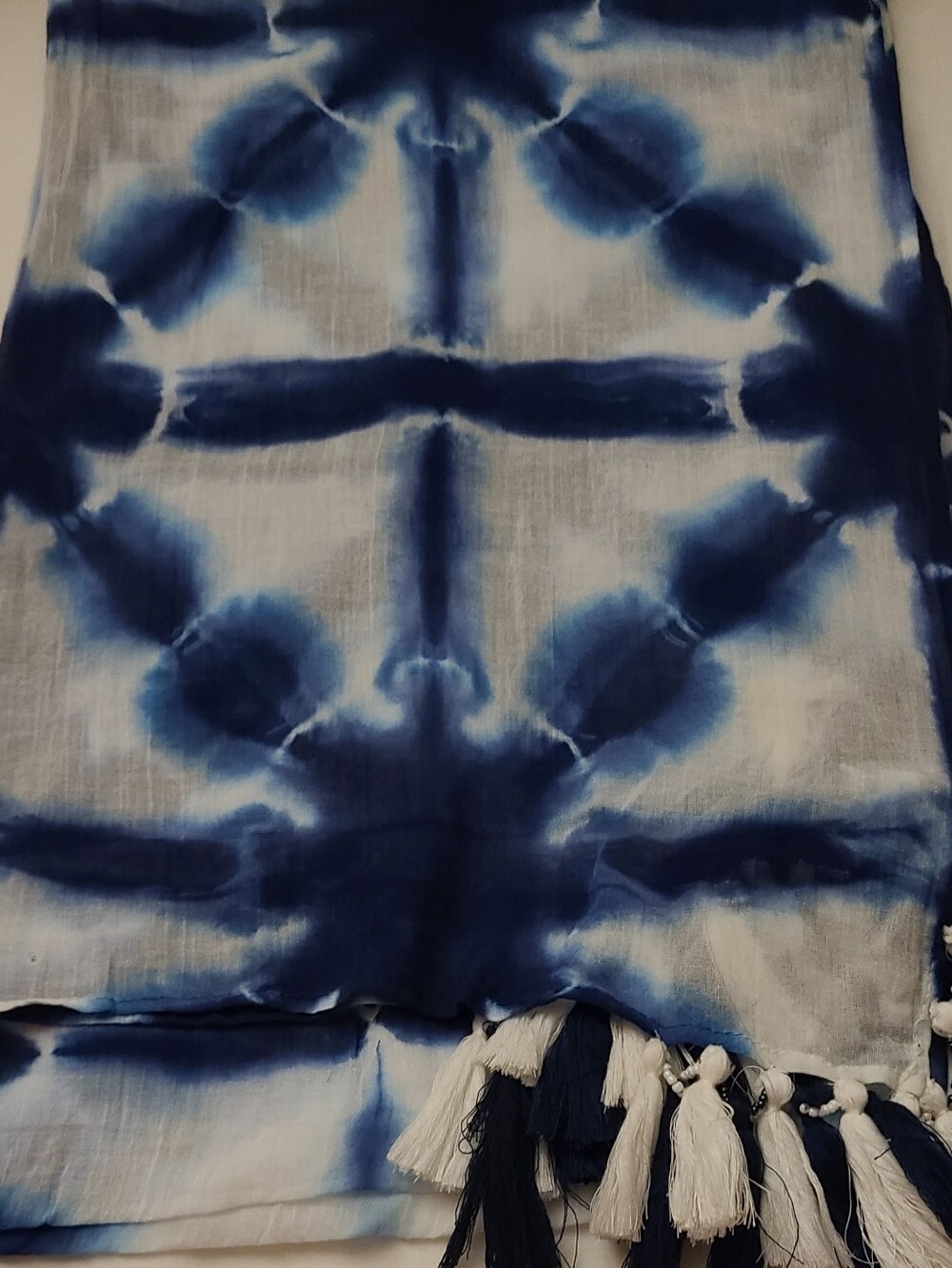 TOMMY BAHAMA Indigo Tie-Dye Tassel Long Scarf